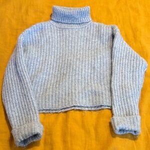 Zara Light blue/Gray cropped Turtleneck Sweater